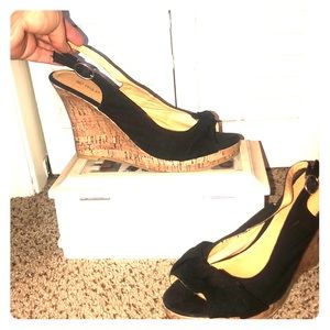Wet Seal Black Peep Toe Sling-back Wedges